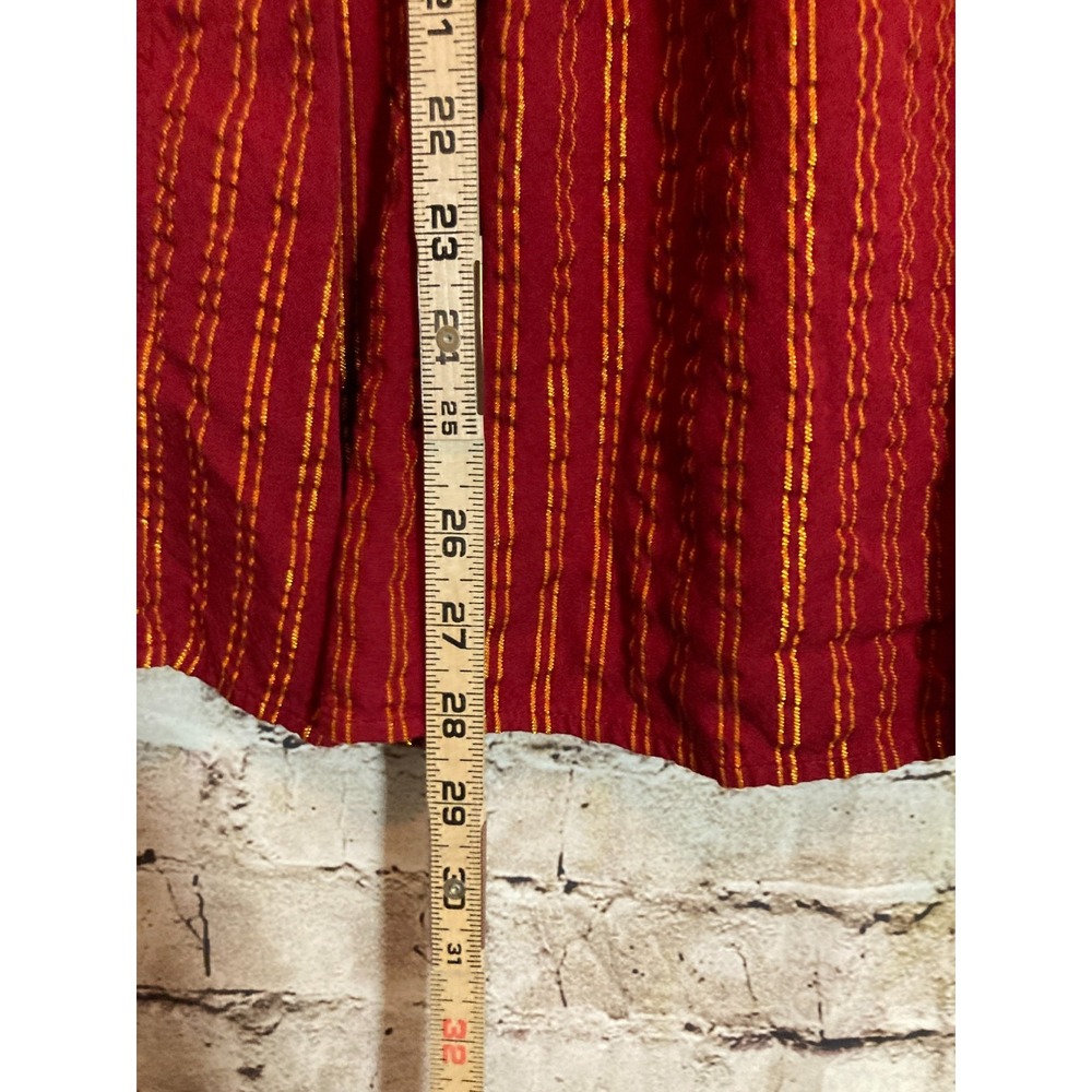 New Directions Babydoll Top Womens Large Maroon & Gold Glitter Striped Popover - Picture 9 of 13